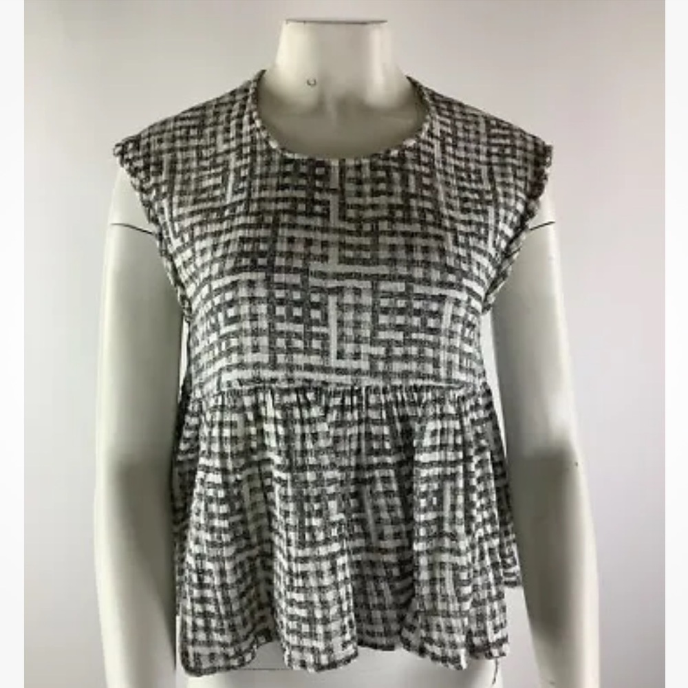 Voloshin Sz Sz S Peplum Hem Striped Top Black White 100% Cotton Casual